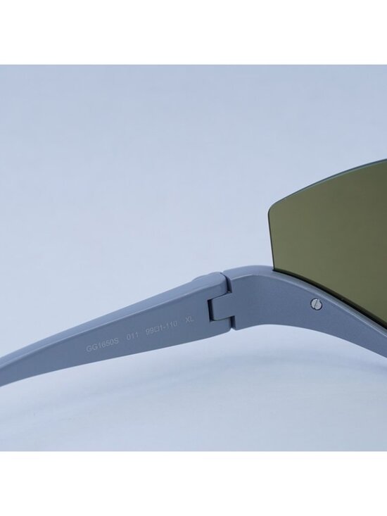Gucci GG1650S 011 Sunglasses Grey Silver Shield Frame, Green Mirror Lenses main image 3